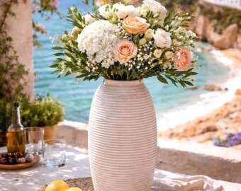 Mediterrane Vase Algarve Portugal Design – Edle Tischdeko Mittelmeer Stil – Wetterfestes PETG 3D-Druck – Boho Blumenvase Geriffelt – MM02