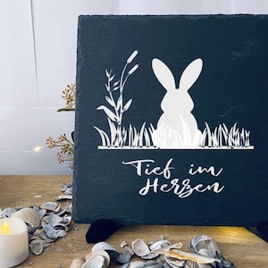Memorial plaque animal gravestone memorial plate hare rabbit slate stone engraving slate plaque engraving memorial stone personalized desired text A109