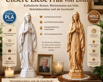 Our Lady of Lourdes Statue in PLA or Wood Look – Catholic Marian Figure Religious Home Decoration, Marian Statue Gift - BU35