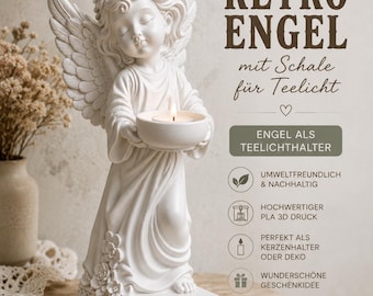 Retro Engel Kerzenhalter mit Teelicht | Dekoengel - Schutzengel Statue PLA | Vintage Engel Deko | Weihnachtsdekoration - Weihnachten - BU50