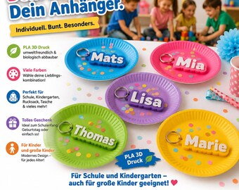 Personalisierter Schlüsselanhänger mit Namen und Wunschtext Geschenkidee für Kinder Schule Kindergarten, Verein, Schulranzen Rucksack - BU73
