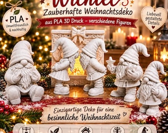 Christmas Gnome Decorations made from PLA 3D Print | Christmas Gnome Figurines Set | Winter Window Decoration | Scandinavian Christmas Decoration - BV02