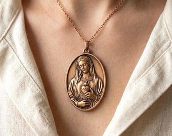 Detailed Madonna Pendant - Immaculate Heart of Mary Necklace - Vintage-Style Religious Jewelry - Bag Necklace Decoration - UT09