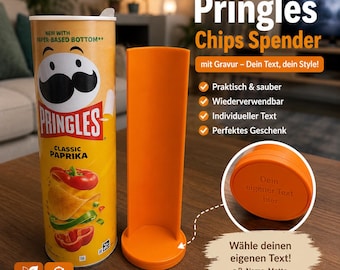 Personalized Chip Dispenser Sleeve for Pringles® Cans | Engraved with your own text | 3D printed in PLA | Gift for chip lovers - BU89