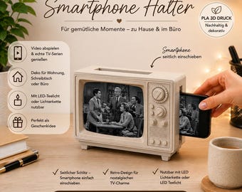 Retro TV Smartphone Holder | Portrait & Landscape Phone Holder | Vintage TV | PLA 3D Print | Desk Decor | Gift for Film Fans BV08
