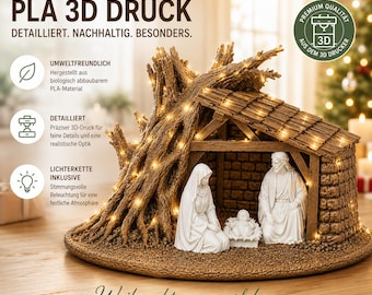Krippe Advent Weihnachten Rustikal Baum Stall – Heilige Familie PLA 3D Druck  Weihnachtskrippe Deko für Tisch, Fensterbank & Geschenk - BU51