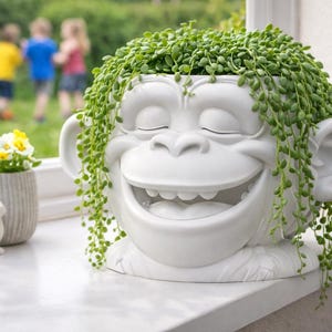 Funny Monkey Head Flower Pot | Chimpanzee Planter | Animal Plant Pot | 3D Printed Flower Pot | Windowsill Decor | Gift Idea - SC2