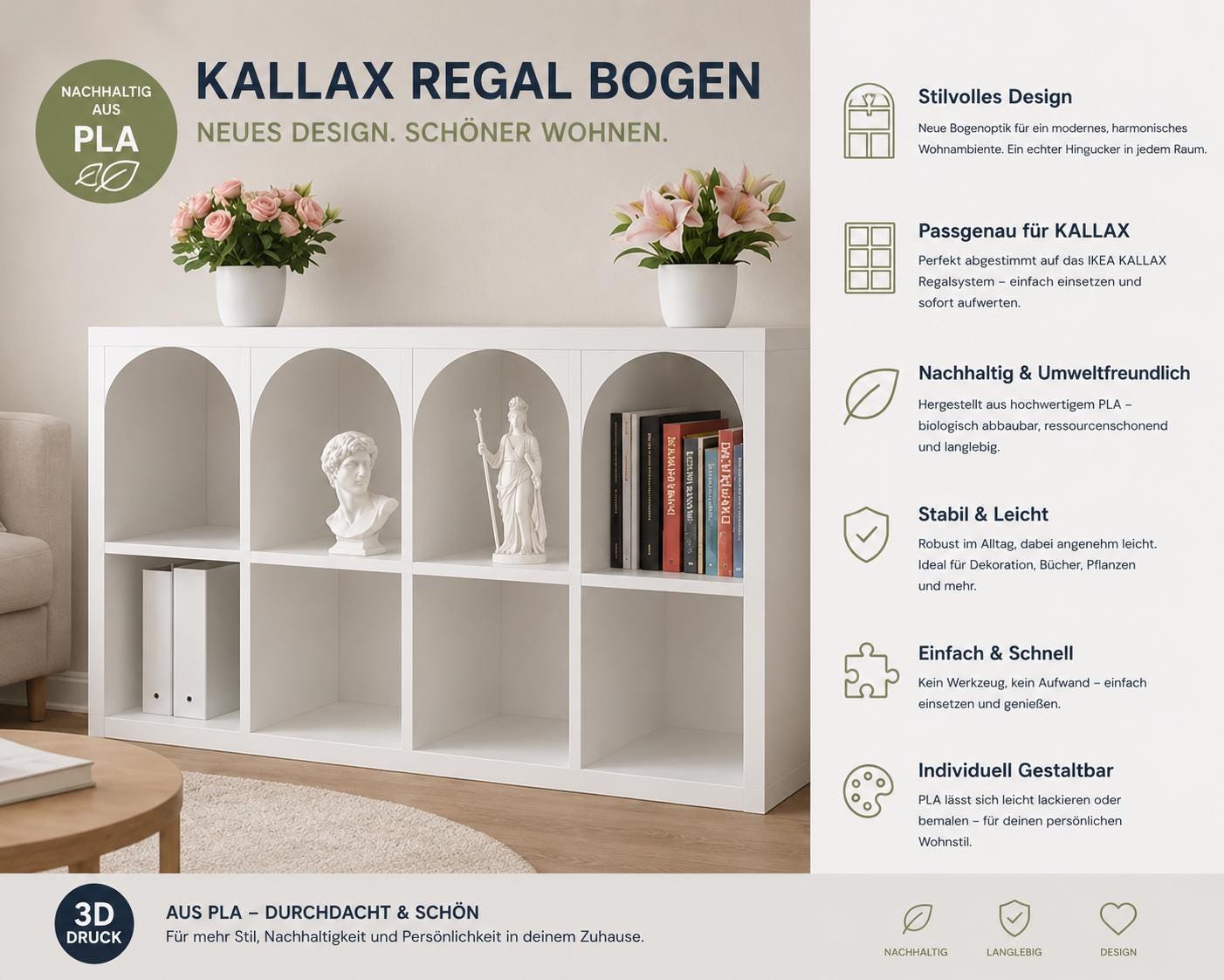 IKEA KALLAX Insert With Curved Corners – Stackable | Shelf Insert for a ...