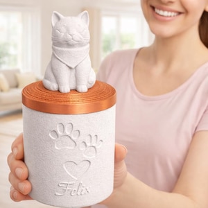 Gepersonaliseerde dierenurn, PLA bioplastic blik – Urn voor hond, kat of konijn met naam – Pootafdrukken en hartje – Herdenkingsurn voor huisdier – Voedselblik – U02