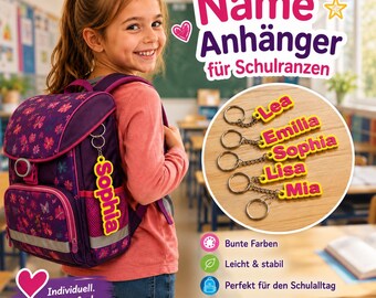 Schulranzen Schultasche Rücksack Anhänger Name Personalisiert Geschenkidee  Kinder Schule Kindergarten, Verein, Schulranzen Rucksack - BU73
