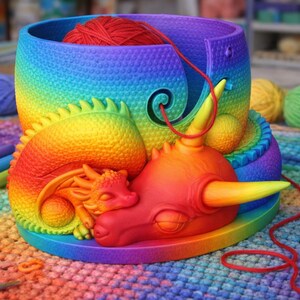 Garenpot Draak – Slapende Gehoornde Draak Garenkom – 3D Geprint – Haak- en Breiaccessoires – Draken Decoratie - Haakbenodigdheden - GA1