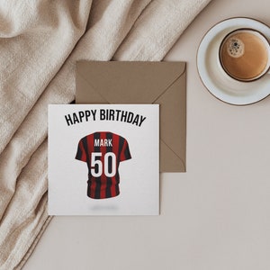 Vintage Bournemouth voetbalshirt verjaardagskaart --- (meerdere kaartformaten beschikbaar)