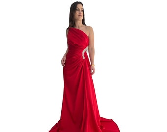 Haute couture red satin dress