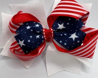 Red , White, and Blue Triple Layer Hair Bow