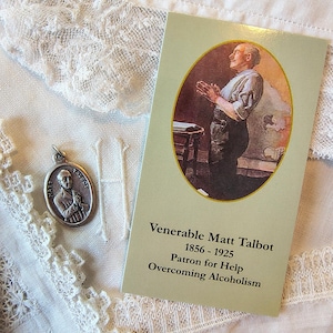 Ehrwürdige Matt Talbot Medaille und Gebetskarte Nüchternheit Charme Schutzpatron der Erholung von Alkoholsucht. Gebet Schlüsselanhänger Schmuck Charme.