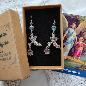 Silver Angel Earring Catholic Charm Jewelry Crucifix Dangle Accessory Star David Pendant Mixed Faith Design Spiritual Symbol Adornment