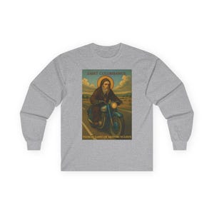 Motorcyclist Saint Columbanus Shirt Long Sleeve Cotton Tee Religious Biker Catholic Apparel Comfortable Wear Durable Gift Christian Clothes imagem 6