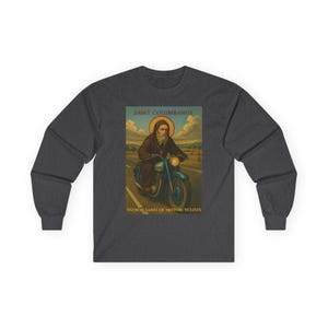 Motorcyclist Saint Columbanus Shirt Long Sleeve Cotton Tee Religious Biker Catholic Apparel Comfortable Wear Durable Gift Christian Clothes imagem 8