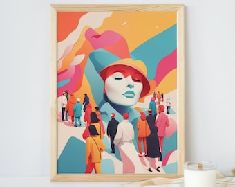 Colorful minimal design illustraiton of people, Printable Wall Art, Digital Product, Printable Art, Wall Decor