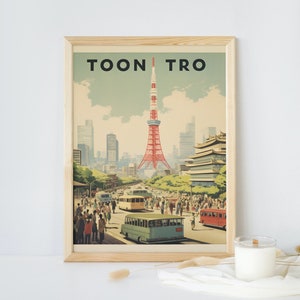 Tokyo Vintage Travel Poster: Tokyo Tower, Senso-ji Temple, and Shibuya Crossing Printable Wall Art, Modern Wall Art, Tokyo Wall Art