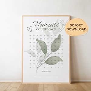 Wedding countdown: 100 days until the wedding | Wedding calendar to check off or tick off | Digital file for self-printing | DIN A4