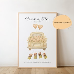 Personalized wedding cash gift | Wedding gift for the bride and groom | Wedding car | Printable | Digital download