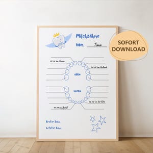 Melktandkalender om in te vullen | Certificaat van melktanden | Digitaal bestand om zelf te printen | A4 | Kleur: blauw