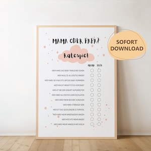 Raadspel voor mama of papa voor babyshower | Babyshower spelletjes | Digitale download om zelf af te drukken