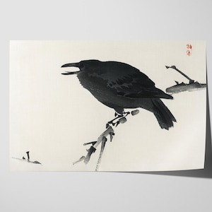 Japanese Art Print - Kono Bairei - Crow - Wall Decor -  Vintage Bird Illustration for Home or Office - (Re-imagined Series)