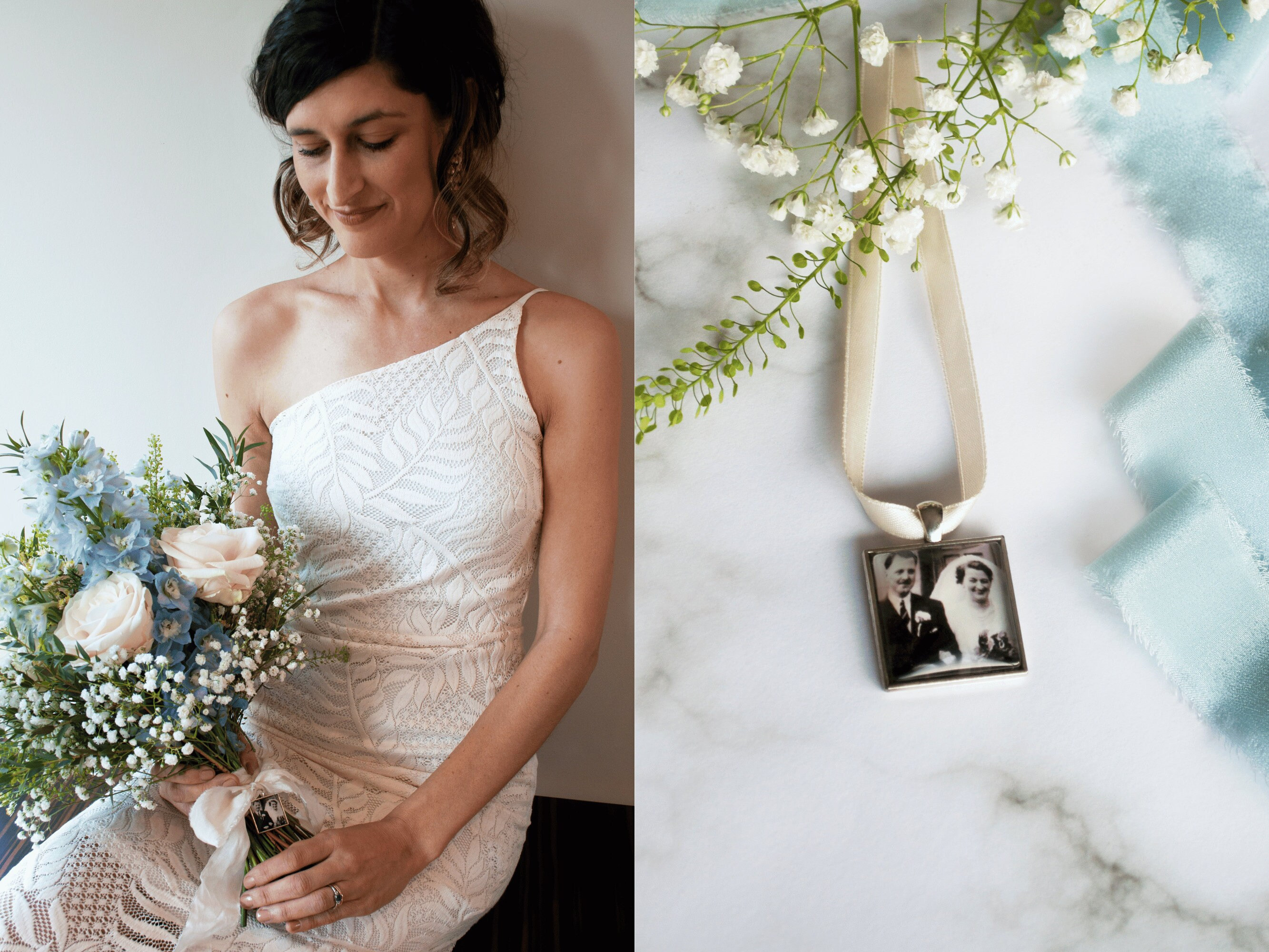 Bridal bouquet charms - set of two custom photo wedding bouquet charms –  Now That's Personal!