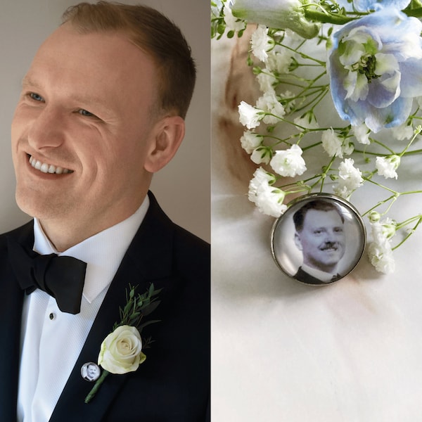 Groom Lapel Pin, Custom Lapel Pins, Personalised with Custom Photo, Boutonniere, Boutonniere For Men, Memorial Pin for Groom, Gift for Groom