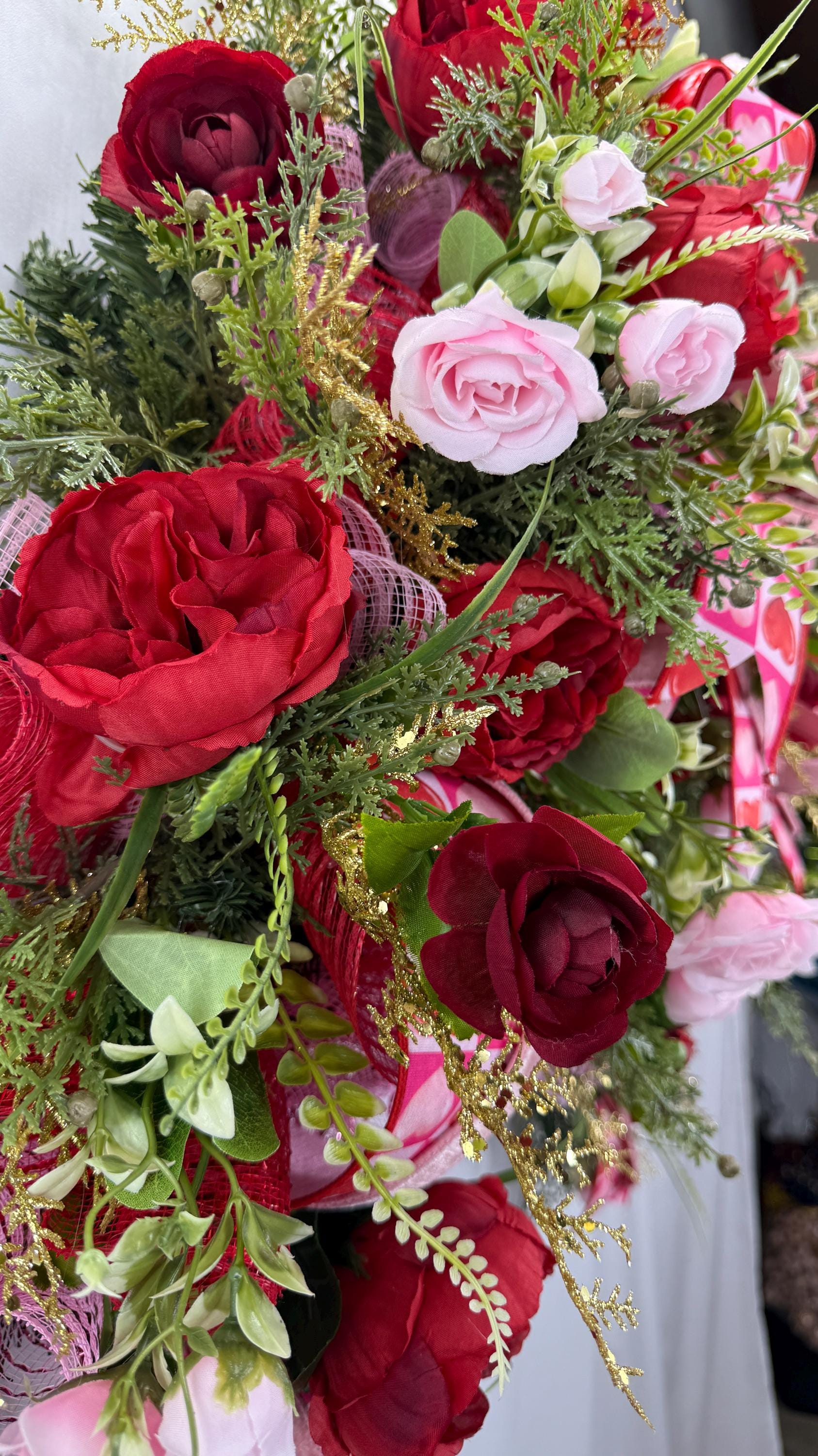 Handmade Valentine Swag: Red & Pink Roses, Heart Accents - Etsy