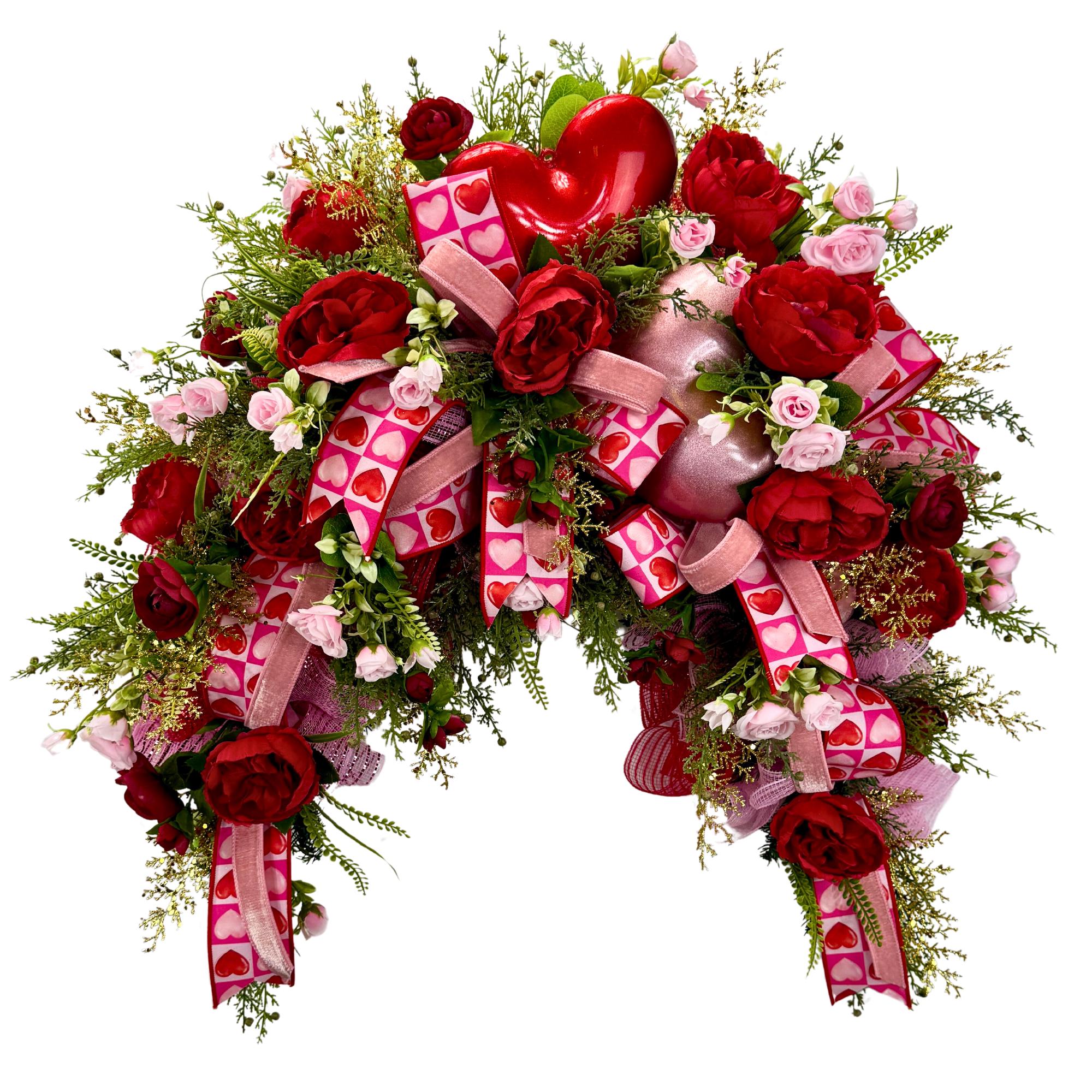 Handmade Valentine Swag: Red & Pink Roses, Heart Accents - Etsy