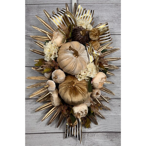 Whimsical glamorous swag, Fall door swag.  Harvest swag. Festive decoration. Seasonal front door decoration.