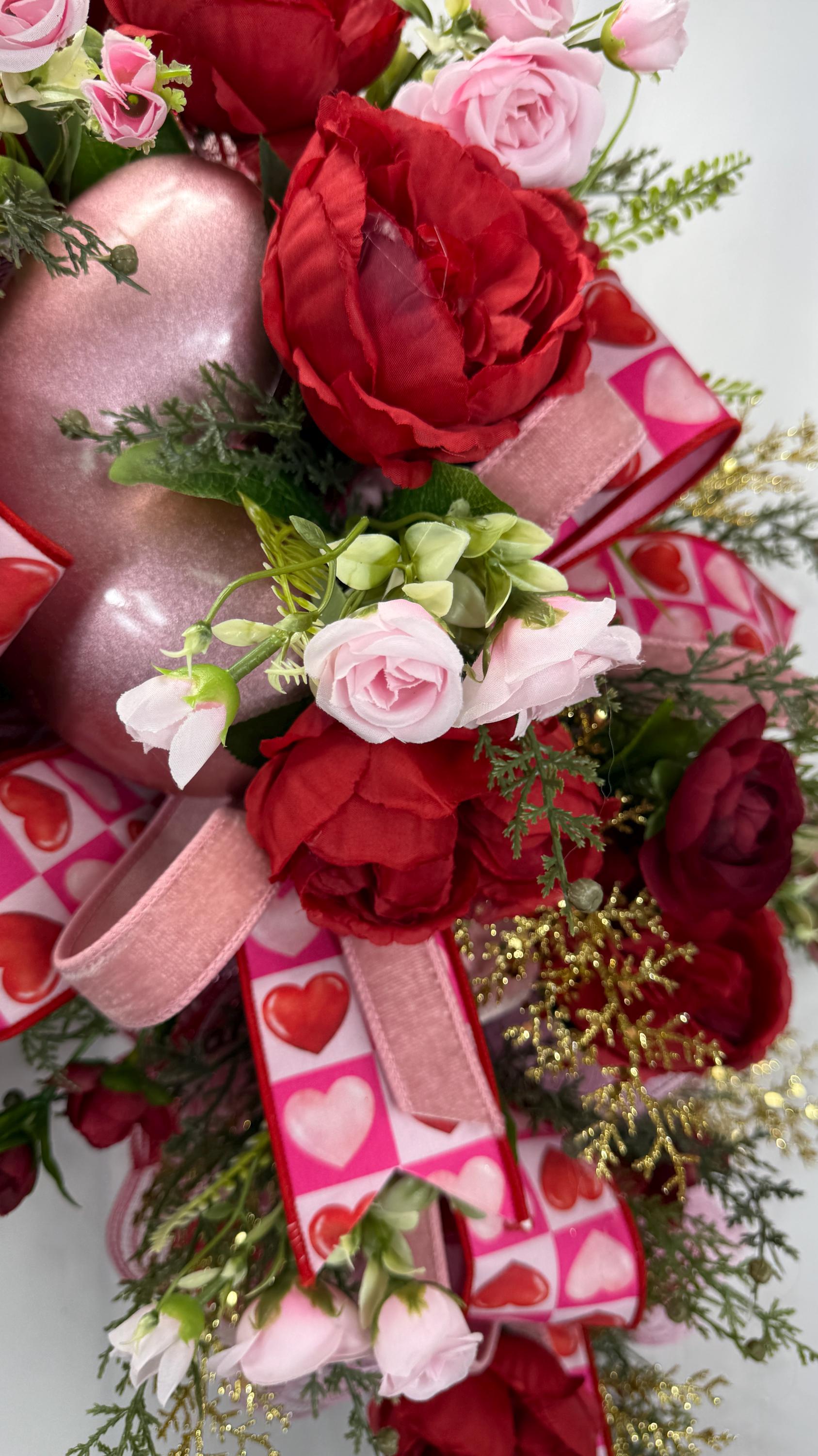 Handmade Valentine Swag: Red & Pink Roses, Heart Accents - Etsy