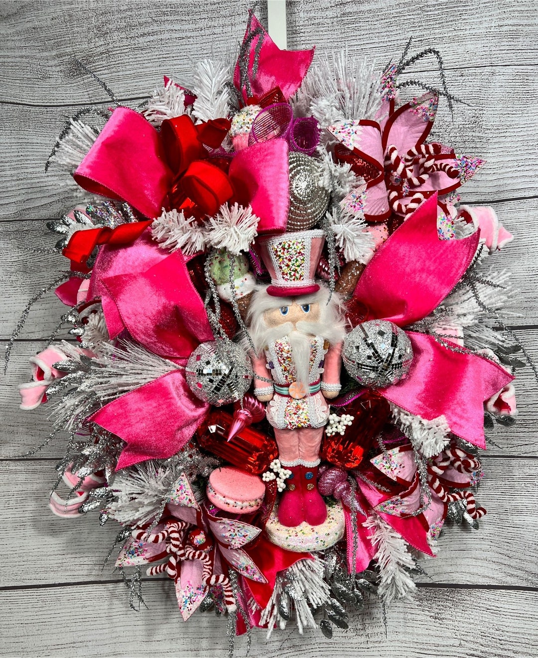 Large Nutcracker Wreath, Whimsical Winter, Pink and Red Christmas