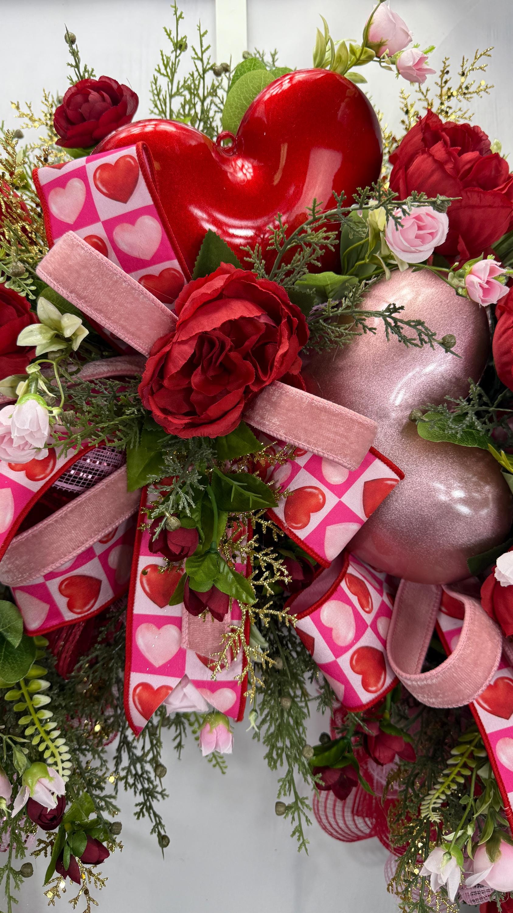 Handmade Valentine Swag: Red & Pink Roses, Heart Accents - Etsy
