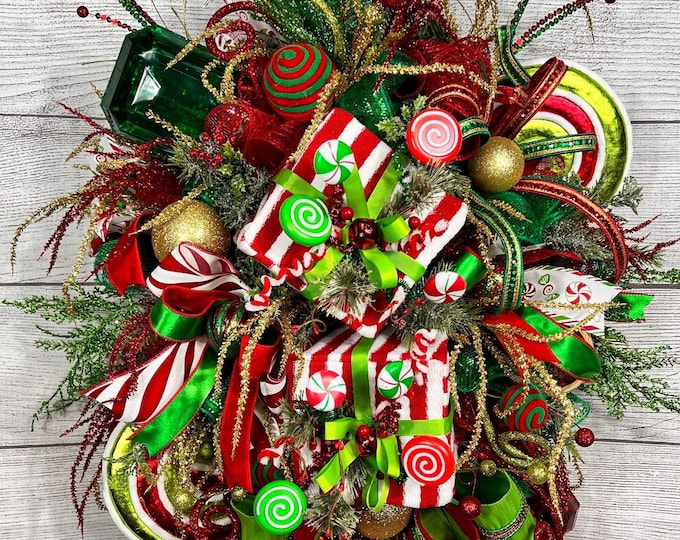 Extra Large Christmas Gem Wreath, Gem Christmas Wreath, Peppermint