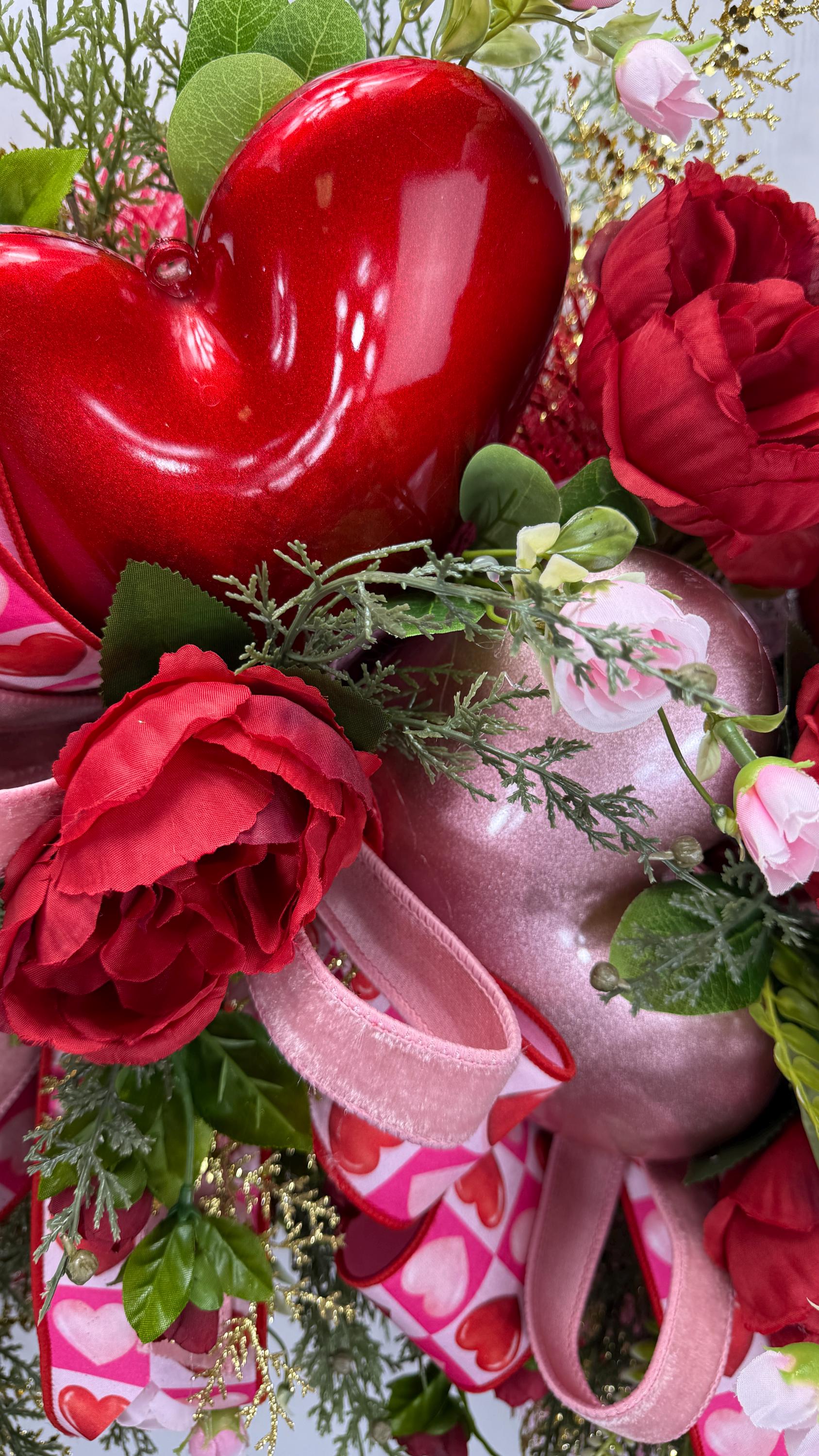 Handmade Valentine Swag: Red & Pink Roses, Heart Accents - Etsy