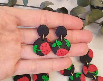 Clay earrings / Tulip earrings / Clay tulips / Polymer clay / Black earrings / Christmas gift earrings