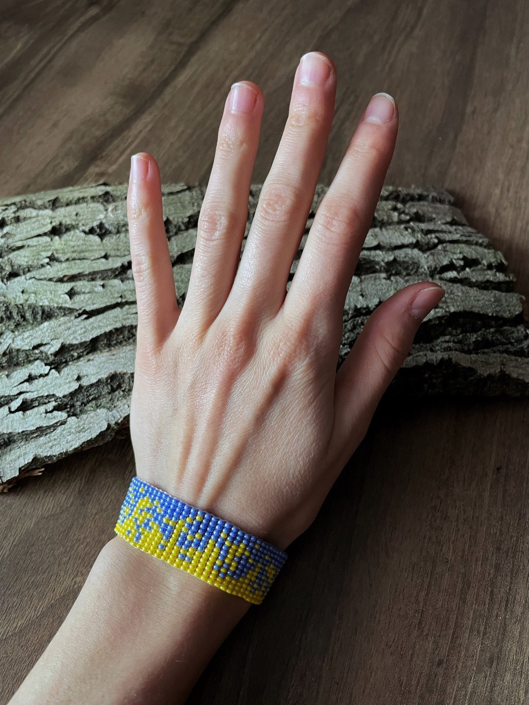 Ukrainian Bracelet Wide Beaded Bracelets Gift for Her Stand With Ukraine Patriotic Bracelet