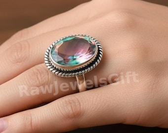 Angel Aura Quartz Ring: Sterling Silver Boho Statement Jewelry