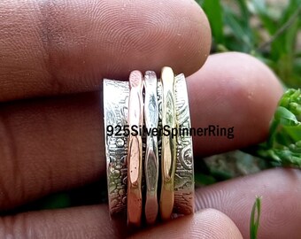 Handmade Sterling Silver Spinner Ring: Boho Fidget Meditation Ring