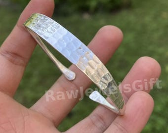 Handmade Hammered Sterling Silver Bangle: Adjustable 925 Bracelet