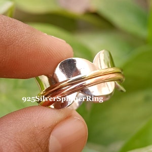 Handmade Sterling Silver Spinner Ring: Copper & Brass Fidget, Anxiety Relief