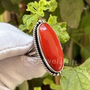 Red Coral Gemstone Ring: Handmade 925 Sterling Silver Boho Statement Jewelry