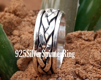 Sterling Silver Rope Spinner Ring: Handmade Anxiety Worry Ring