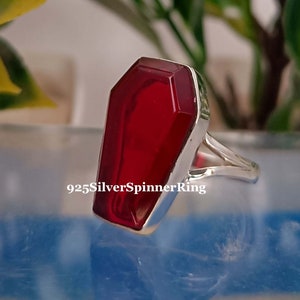 Garnet Coffin Ring, Natural Garnet Ring, Coffin Solid 925 Sterling Silver Women Gemstone Ring, Natural Red Garnet, Wedding Gift for her ring