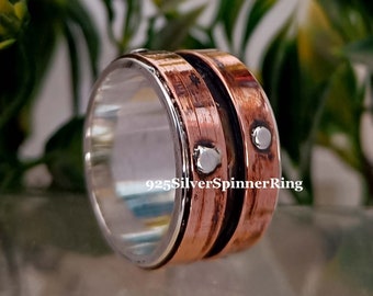 Unique Mens Wedding Band, 925 Sterling Silver, Rustic Men Wedding Band, Mens Rustic, Unique Mens Engagement Ring, Silver and Copper Ring