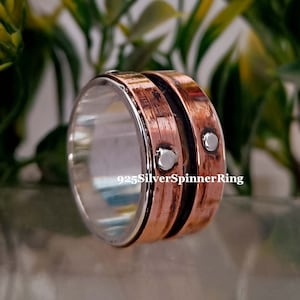 Rustic Sterling Silver Copper Mens Wedding Band